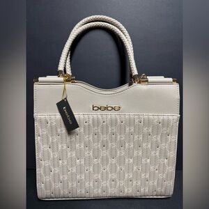 NWT Bebe Cream Studded Textured Tote Bag with Hand Straps and Shoulder Strap